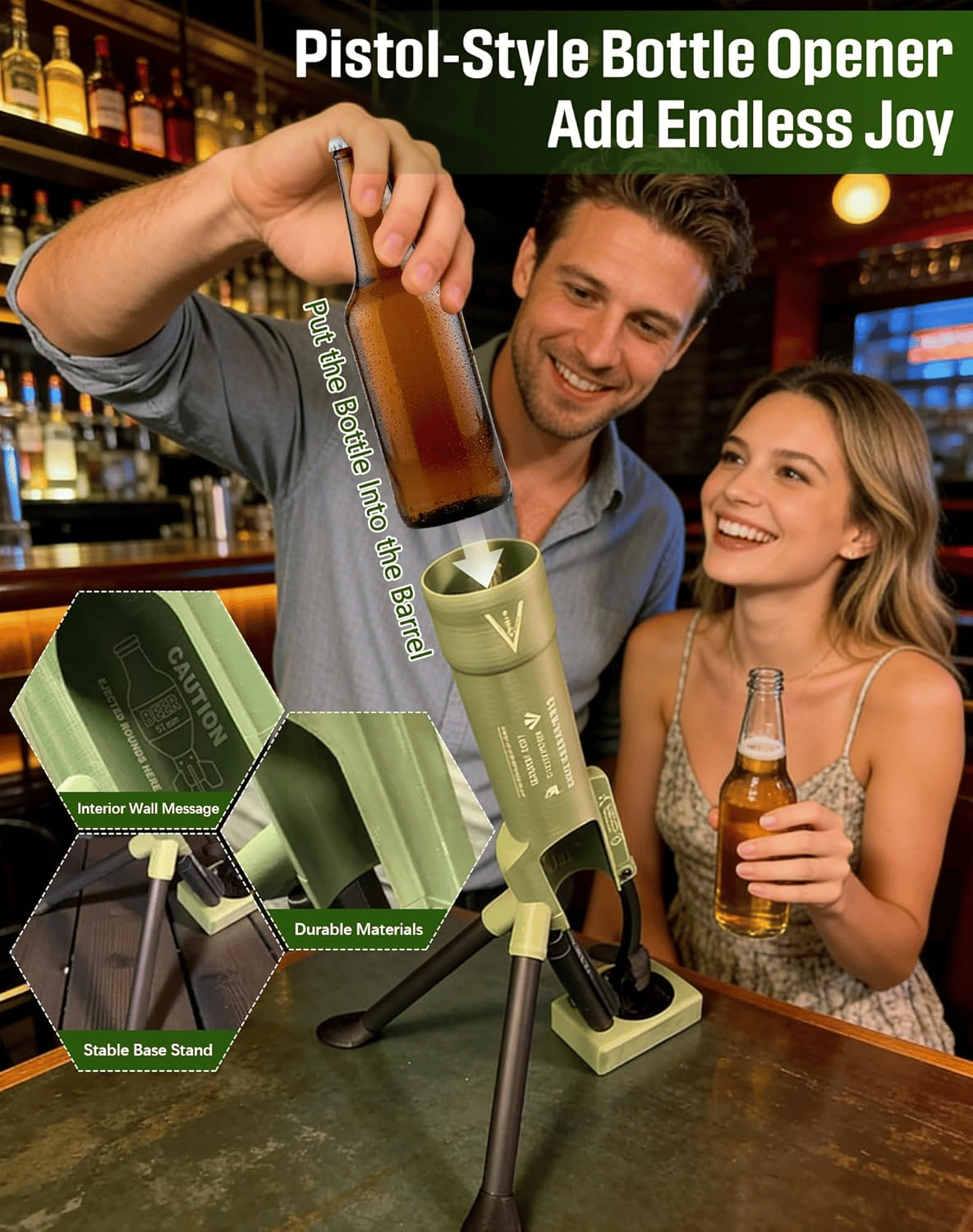 51mm Beer Bottle Mortar Bottle Opener – Novelty Cap-Launching Desk & Bar Accessory