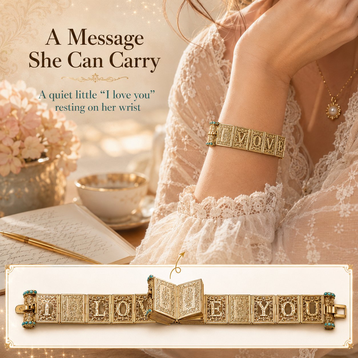 Victorian Book “I Love You” Bracelet