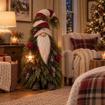 🔥Last Day 50%🎄 Light-Up Evergreen Christmas Gnome – Glowing Star Lantern Porch Decor