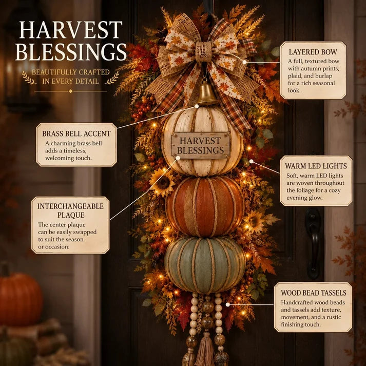 🔥 Limited-Time 50% OFF✨🏡🎃Lighted Stacked Pumpkin Fall Door Decor with 3 Seasonal Plaques