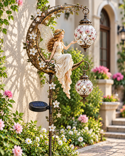 🌙 Solar Fairy Moon Garden Stake Light – Enchanted Floral Lantern Outdoor Décor