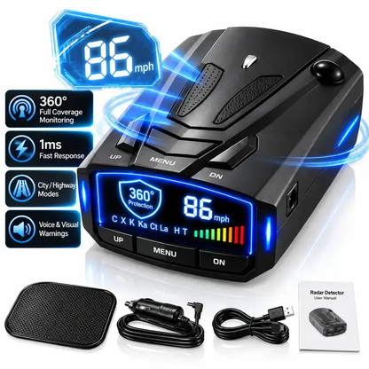 🚗V7 Multi-Band Radar Alert Detector – Voice & LED Alerts with City/Highway Modes