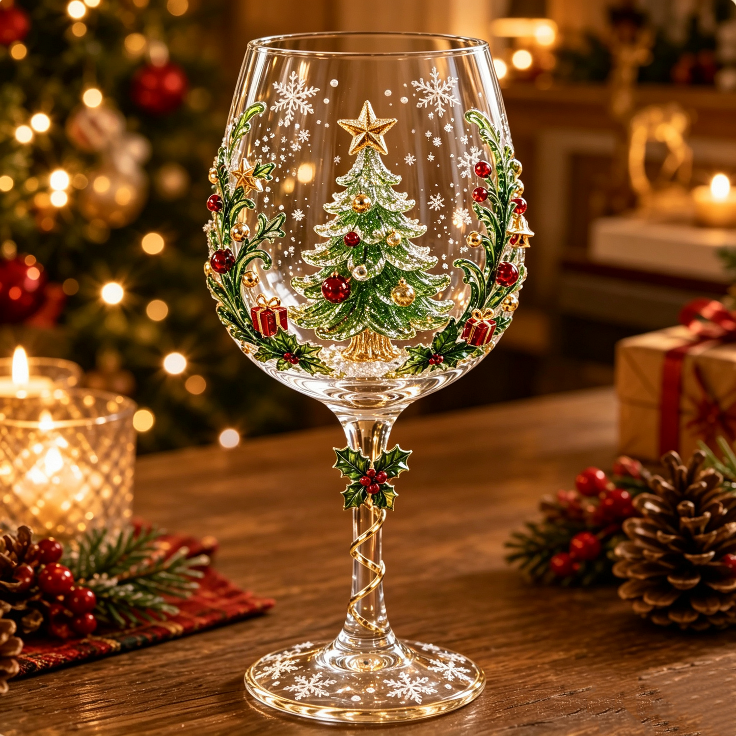 3D Christmas Glass Cup with Raised Holiday Artwork for Festive Drinks