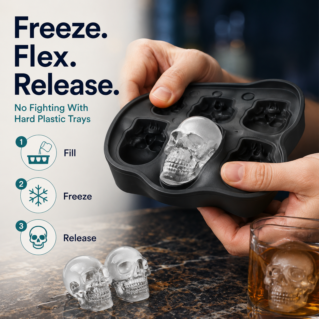💀 3D Skull Silicone Ice Cube Mold