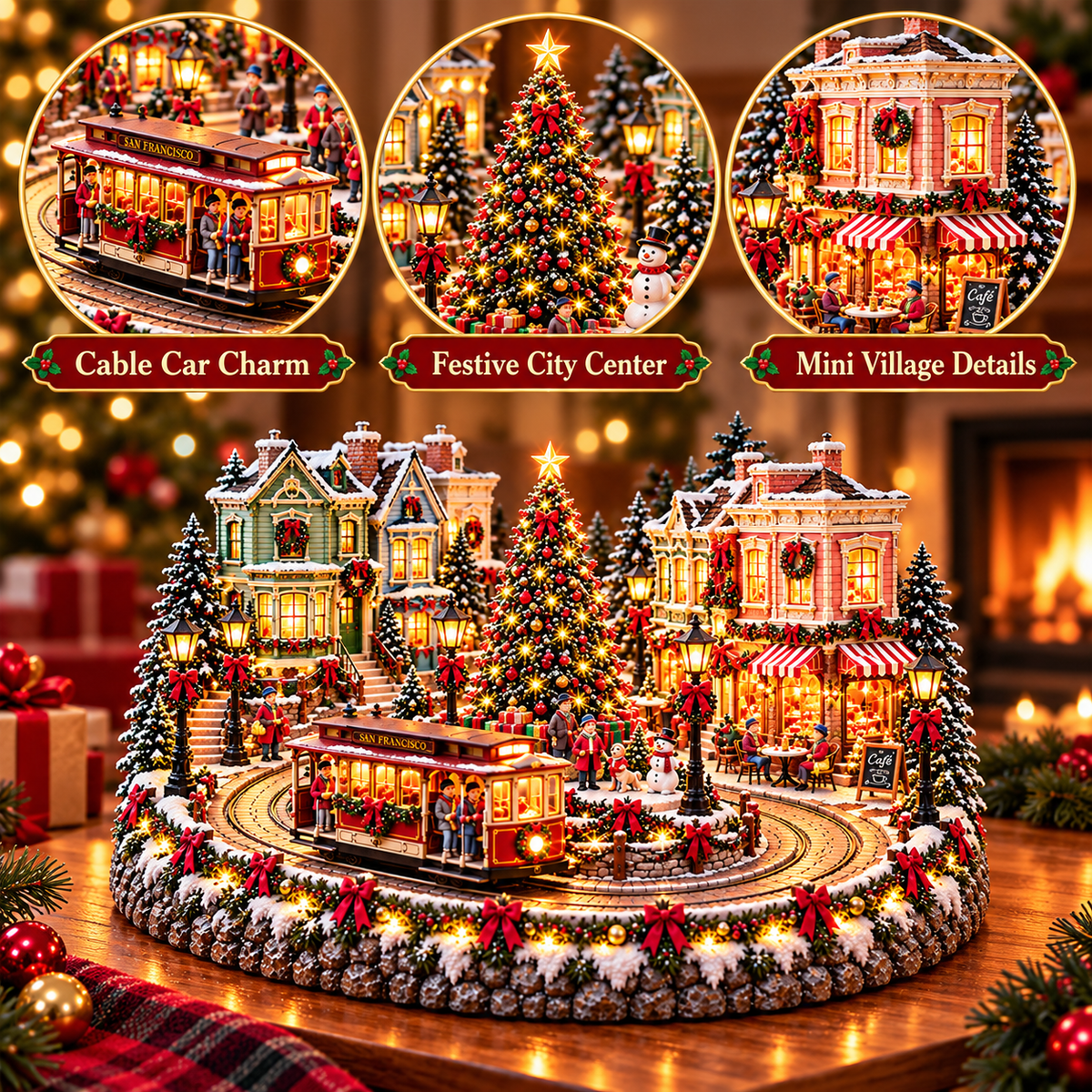 🔥 LAST DAY 50% OFF 🚋🎄 Christmas City Railway  – Lighted San Francisco Cable Car & Chicago Train Holiday Scenes