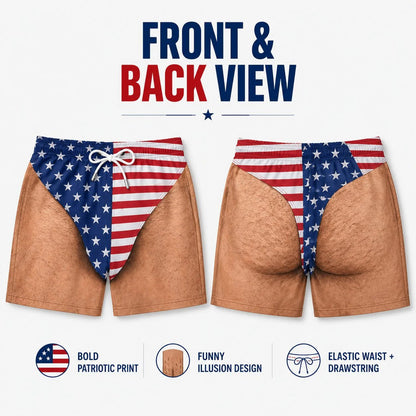 Funny Patriotic Men’s Swim Trunks – Freedom & Chill Summer Beach Shorts 🏖️😎