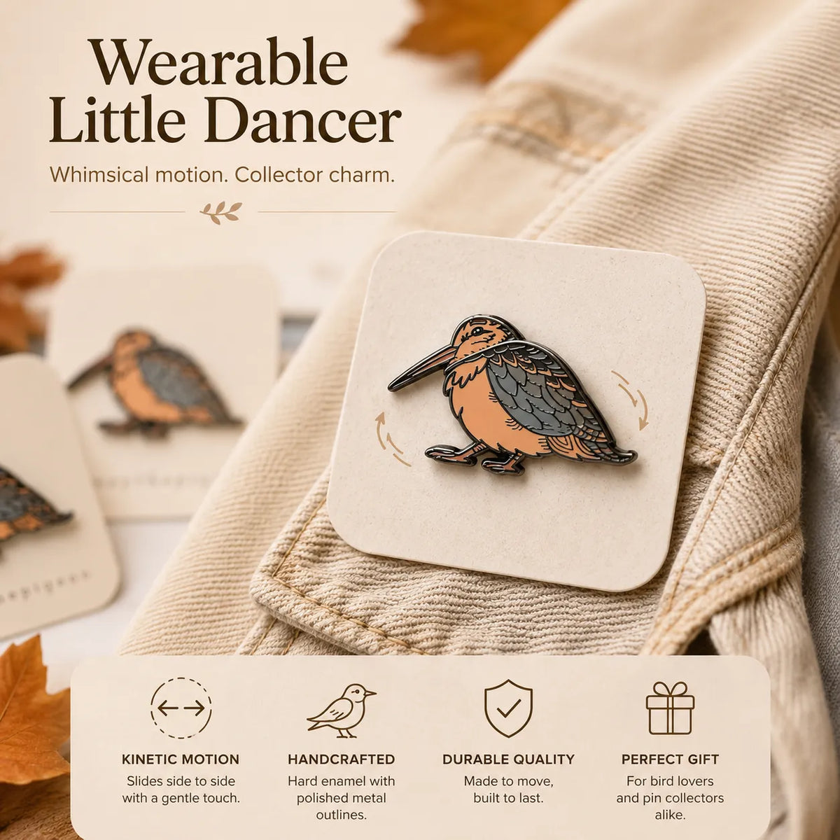 ⏳ Last Day 49% OFF – 🐦 Waddlin' Timberdoodle Kinetic Enamel Pin | Double-Layer Moving Woodcock Design with Hidden Sliding Track & Dual-Pin Lock ✨