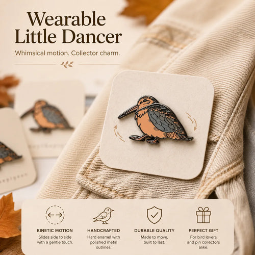 ⏳ Last Day 49% OFF – 🐦 Waddlin' Timberdoodle Kinetic Enamel Pin | Double-Layer Moving Woodcock Design with Hidden Sliding Track & Dual-Pin Lock ✨