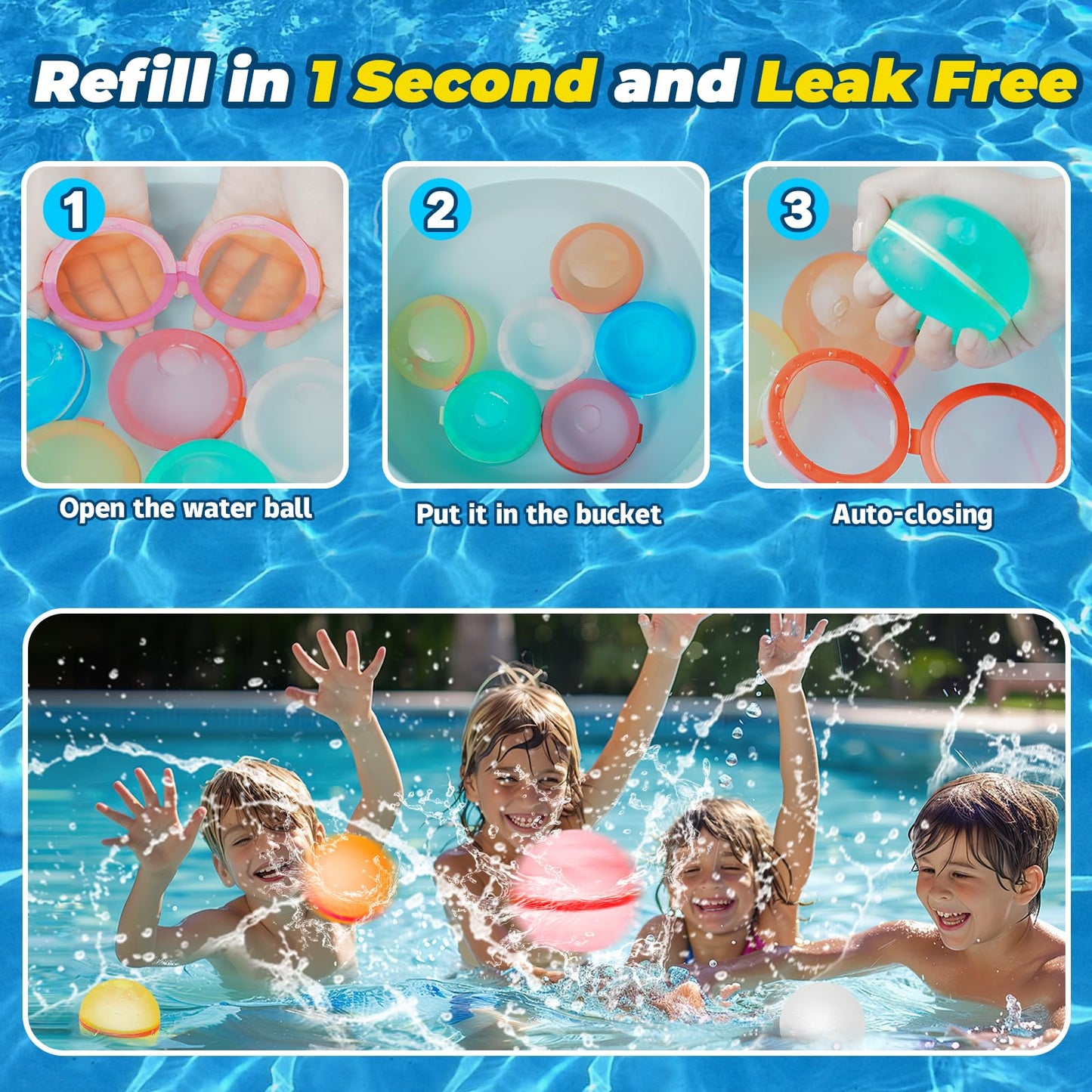 💦12PCS Reusable Self-Sealing Water Balloons – Endless Summer Fun Without Filling & Tying!