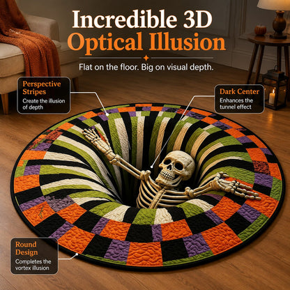 3D Skeleton Pit Halloween Illusion Round Rug