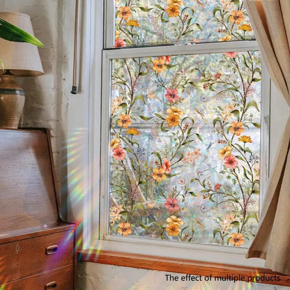 🔥Hot Sale 49% OFF –Floral Stained Glass Window Film 🌈 UV Blocking • Soft Privacy • Rainbow Light Effect