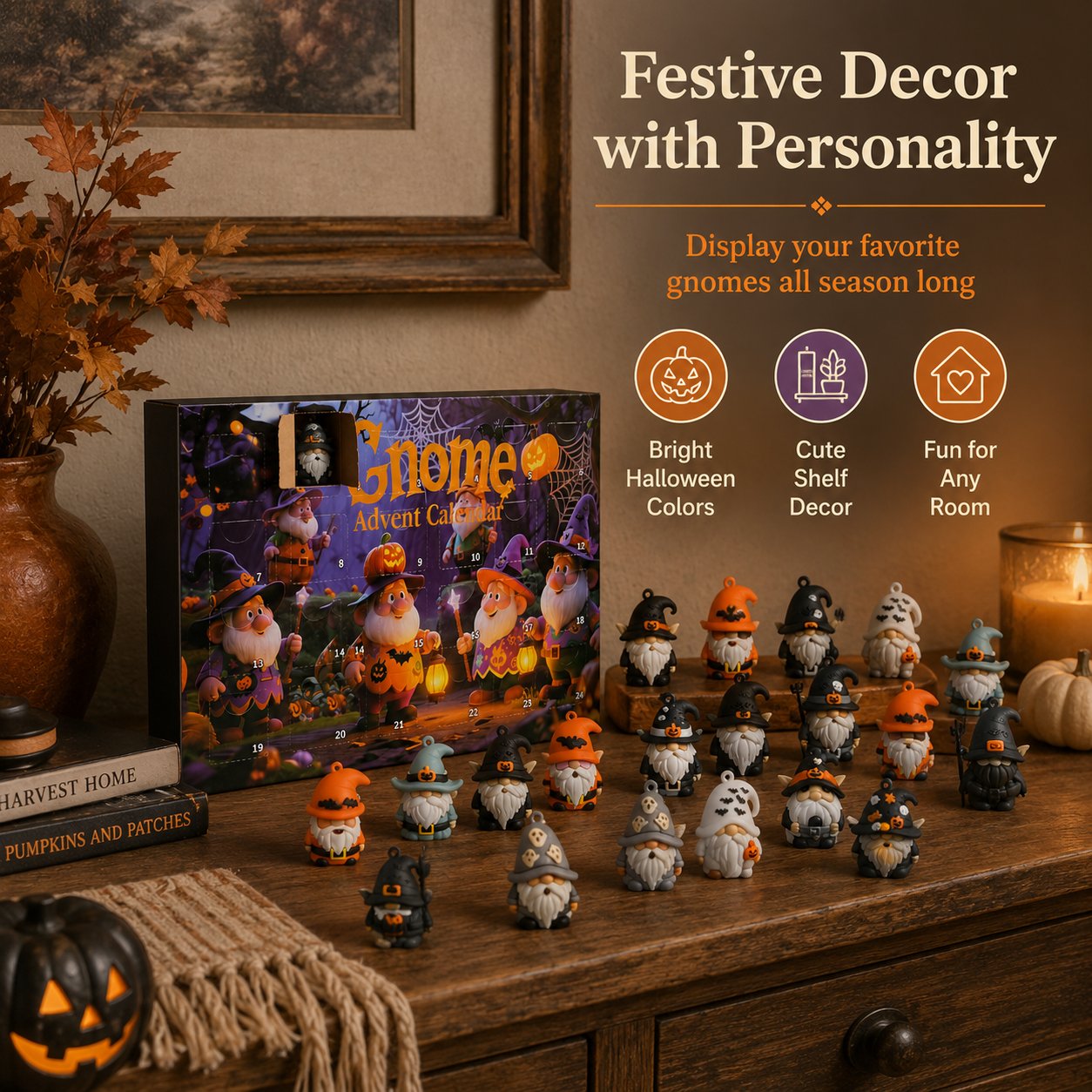24 Days of Halloween Gnome Surprise Figures Advent Calendar Box