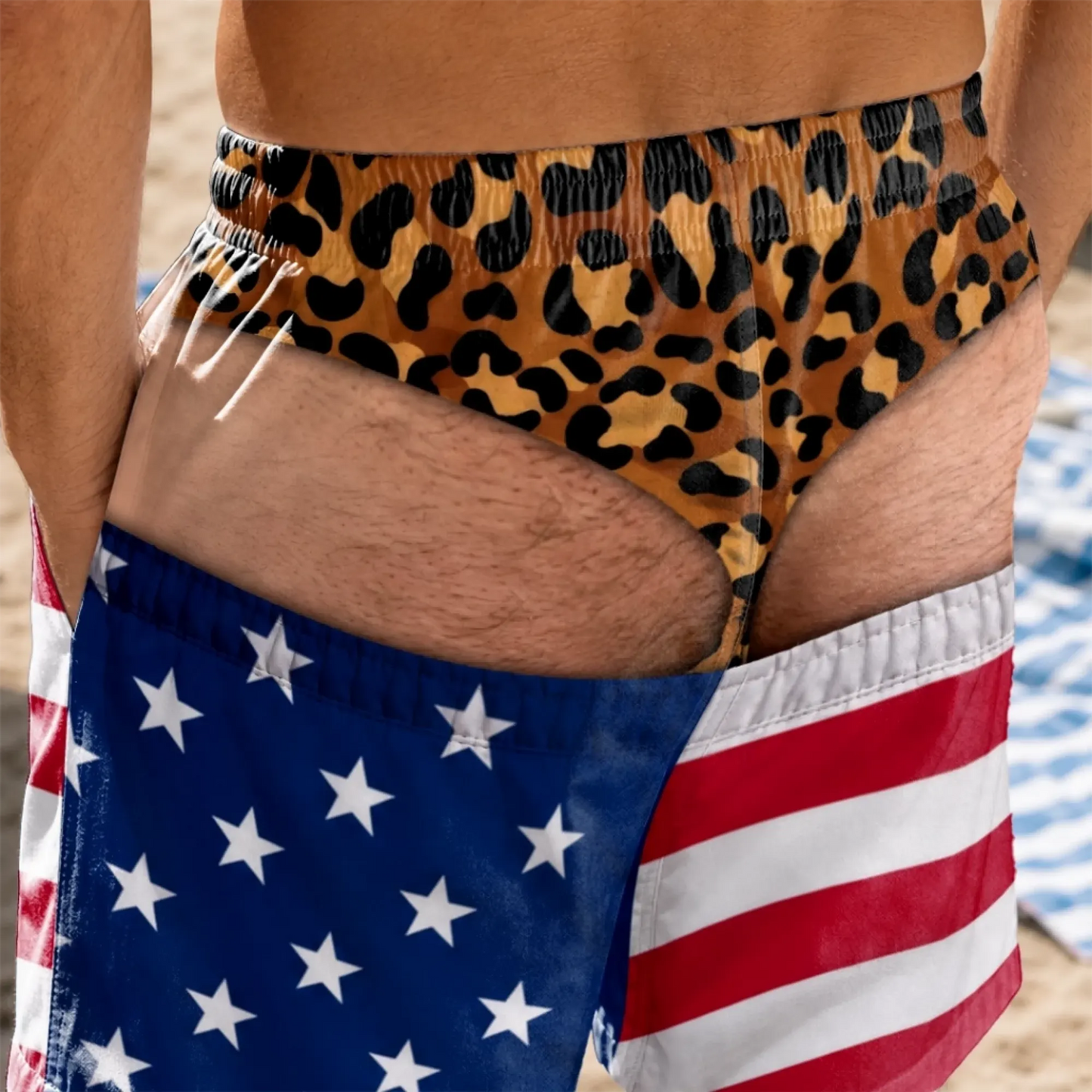 Funny Patriotic “Wide Load” Men’s Swim Trunks