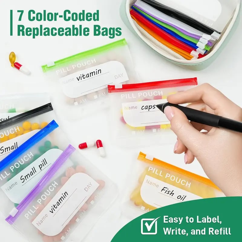 💊A8 Waterproof Pill Pouch Set – 7 Days of Meds & Vitamins💧Waterproof & Crush-Resistant Shell