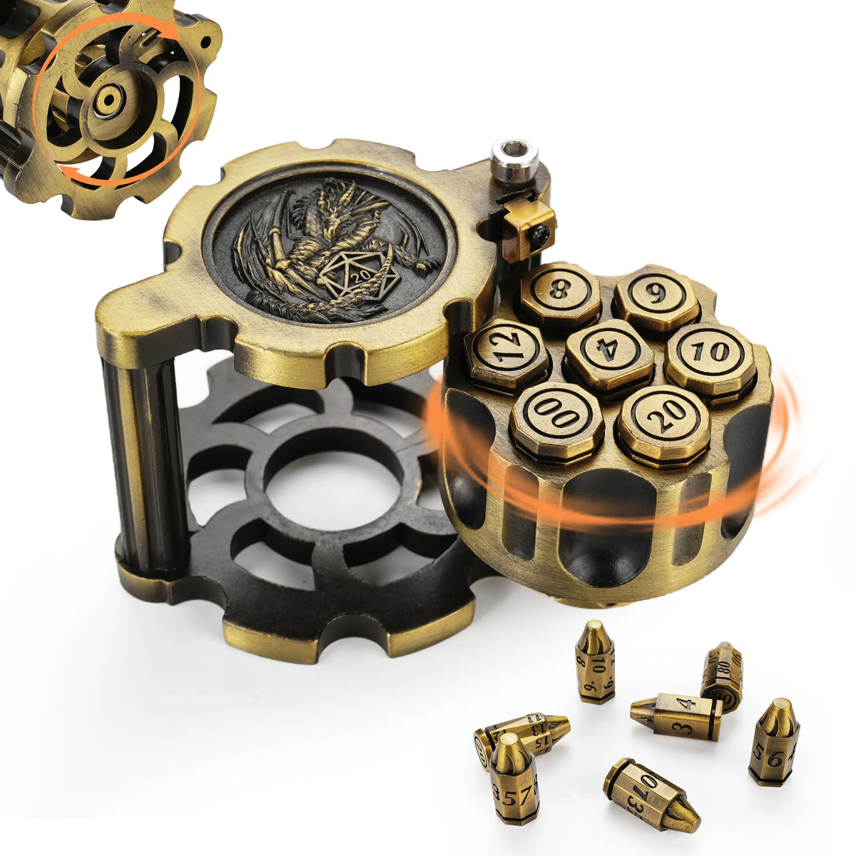 7PCS Metal Revolver Dice Set - Bullet-Design Polyhedral Game Pieces with Industrial Look, Premium Accessory for Tabletop Play RPG Games, Gift for Players