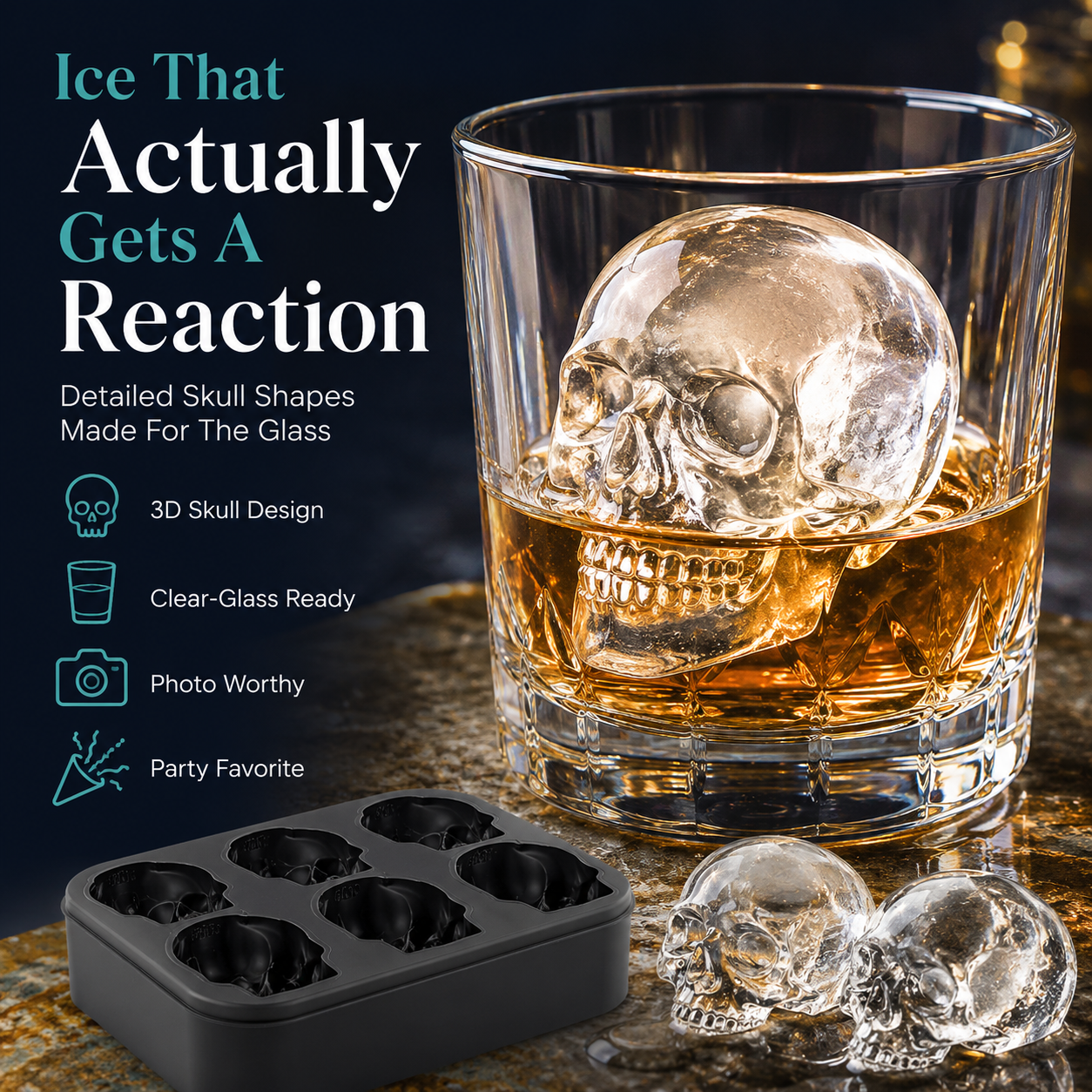 💀 3D Skull Silicone Ice Cube Mold