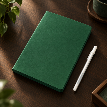 💚 Deep Green Blank Notebook with White Gel Pen | Aesthetic Writing & Sketch Journal