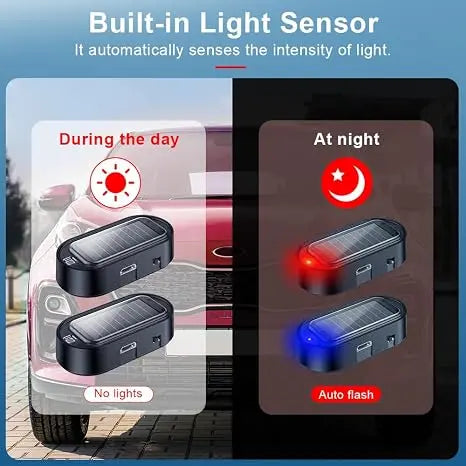 Solar Powered Fake Car Alarm Light, Auto Light Sensor LED Simulated Security Warning Flashing Light, No Wiring DIY Car Anti-Theft Dummy Alarm Lamp
