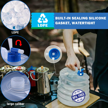 Premium Collapsible Water Container with Leak-Proof Faucet | BPA-Free Food-Grade Water Storage for Camping, Hiking & Emergency Preparedness