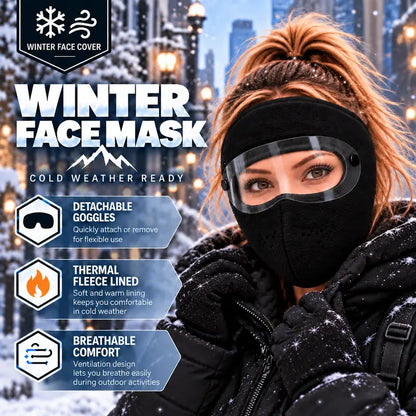 Winter protective face mask with detachable goggles, windproof and warm, fleece-lined—unisex