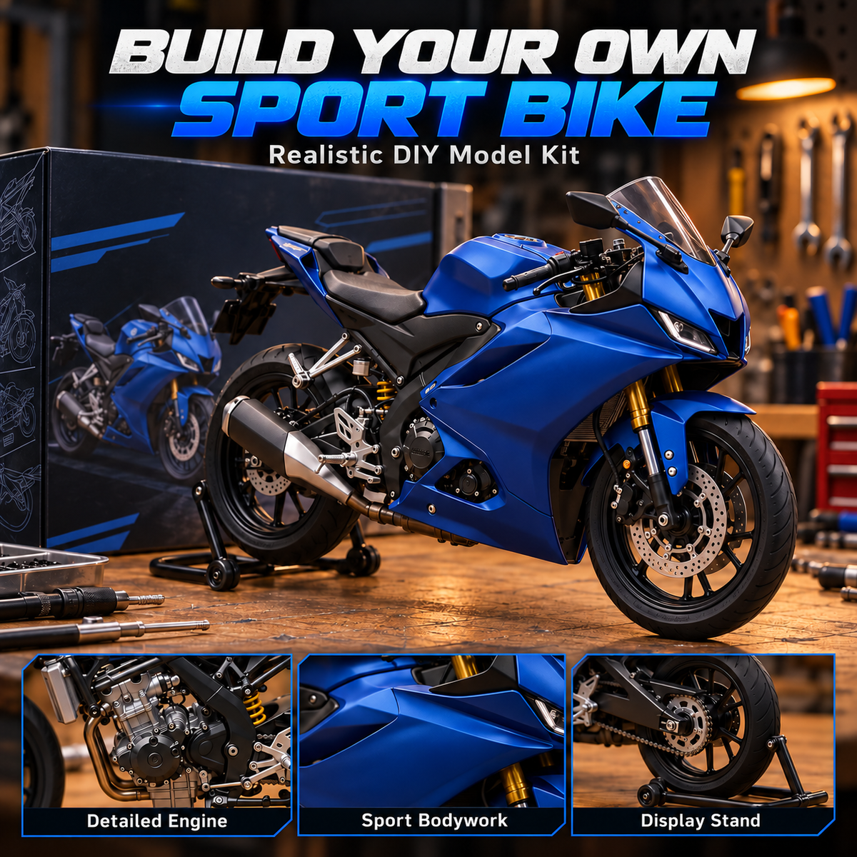 🏁 Build Your Racing Dream – Blue Sportbike DIY Assembly Model