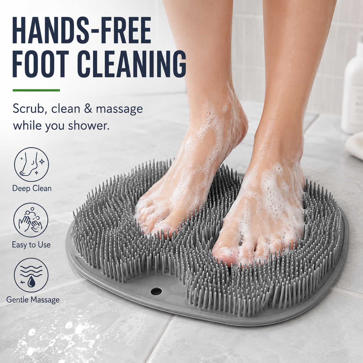 🔥Last Day 50% OFF🔥Hands-Free Silicone Foot Scrubber Mat for Shower | Clean & Massage Feet Easily