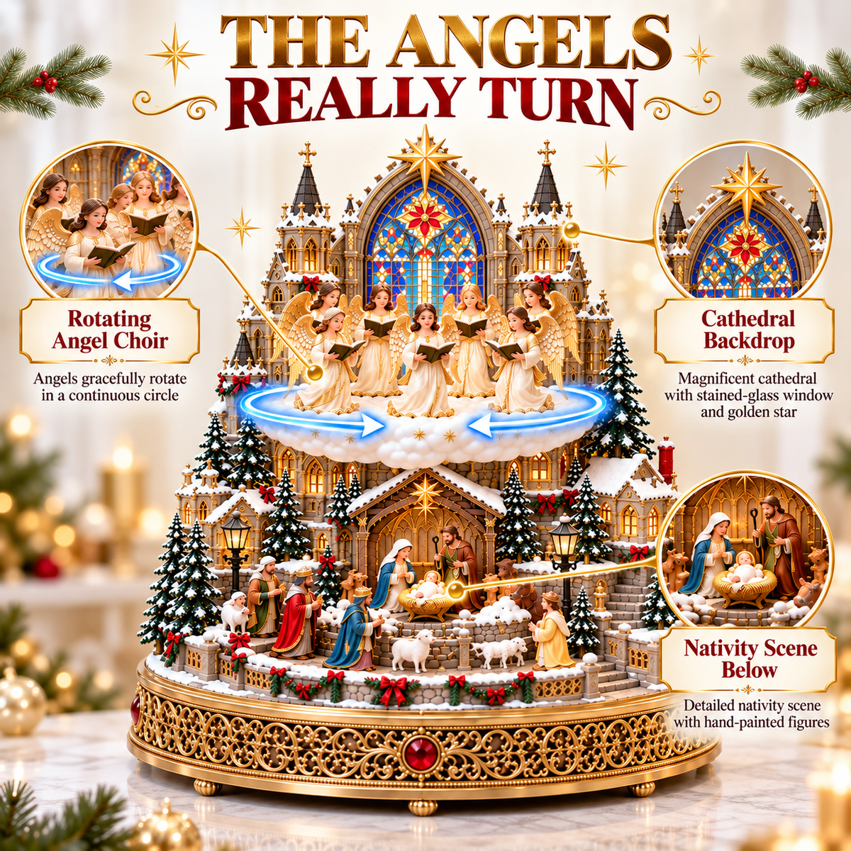 🔥 LAST DAY 48% OFF 🔥 Heavenly Angel Choir | Lighted & Rotating Christmas Nativity Village