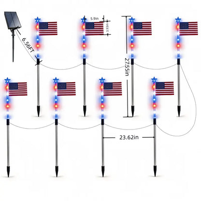 🤩🤩8-Piece Flag Light Set – 4th of July Decorations with 8 Lighting Modes – Ideal for Independence Day Pathways, Gardens, and Yard Decor
