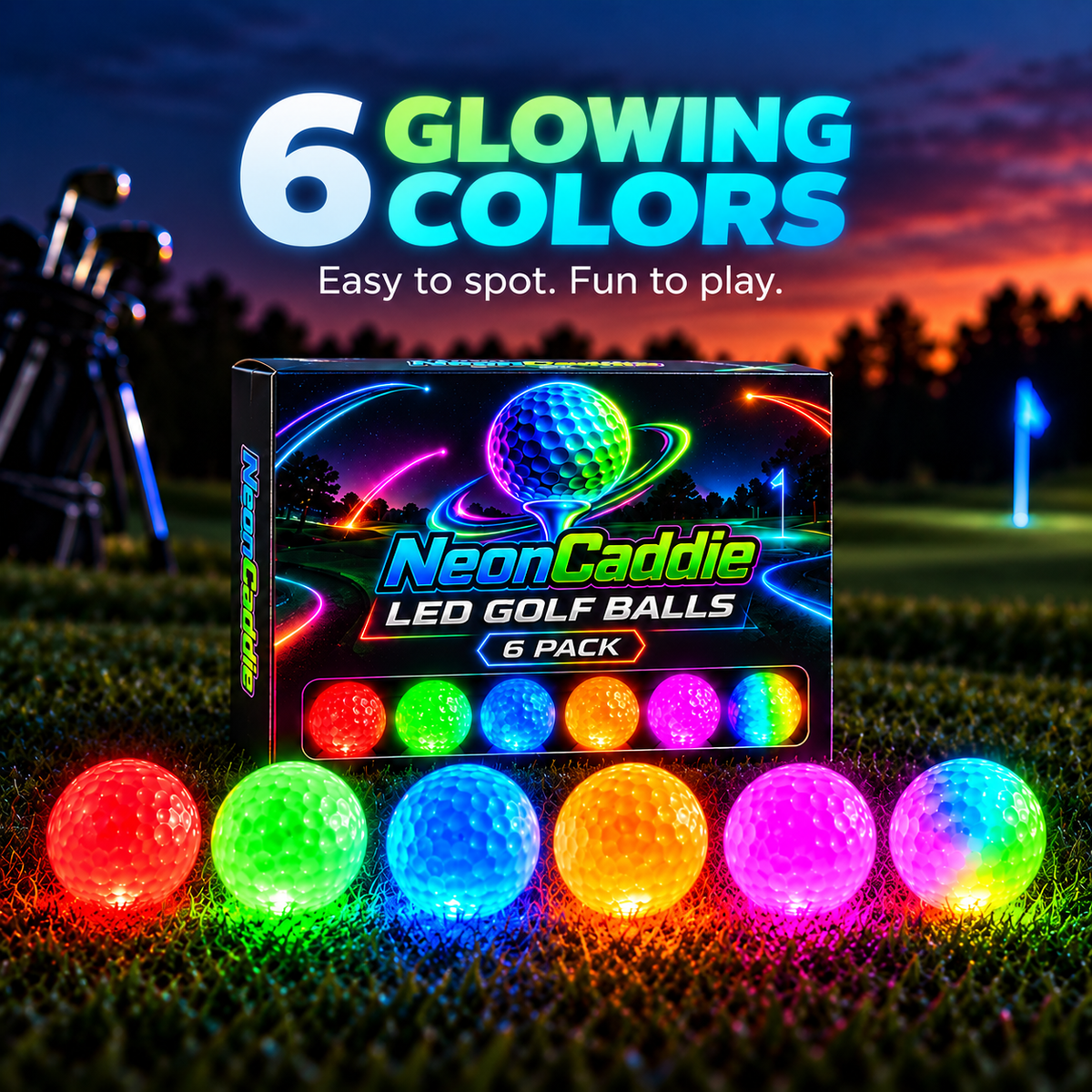 Light up every round, Ahlet-LED Golf Balls – 6-Pack