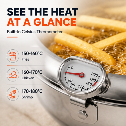 304 Stainless Steel Stovetop Deep Fryer Pot – With Thermometer