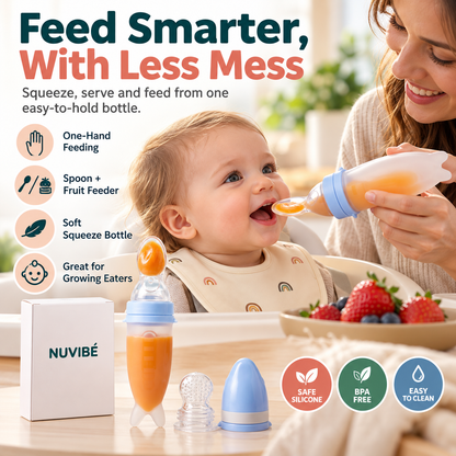 2-in-1 spoon feeder, suitable for purees and fruit.
