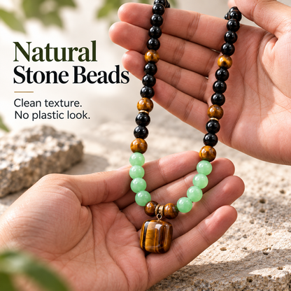✨ Money Attraction Necklace With GreenAventurine & Tiger Eye Pendant Healing Crystal Stone