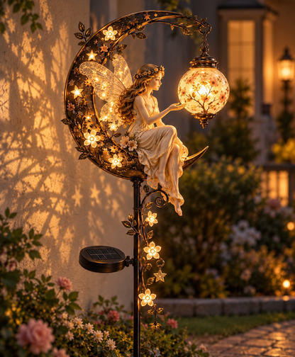 🌙 Solar Fairy Moon Garden Stake Light – Enchanted Floral Lantern Outdoor Décor