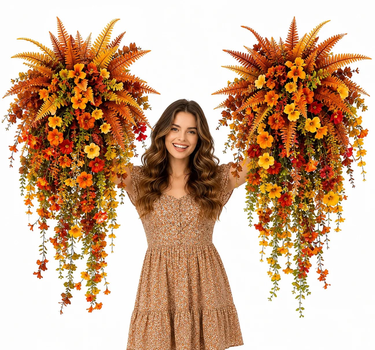 ARTIFICIAL FALL HARVEST HANGING BASKET - AUTUMN PORCH & DOOR DECORATION