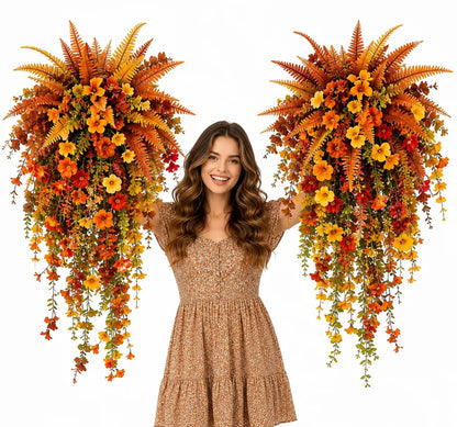 ARTIFICIAL FALL HARVEST HANGING BASKET - AUTUMN PORCH & DOOR DECORATION