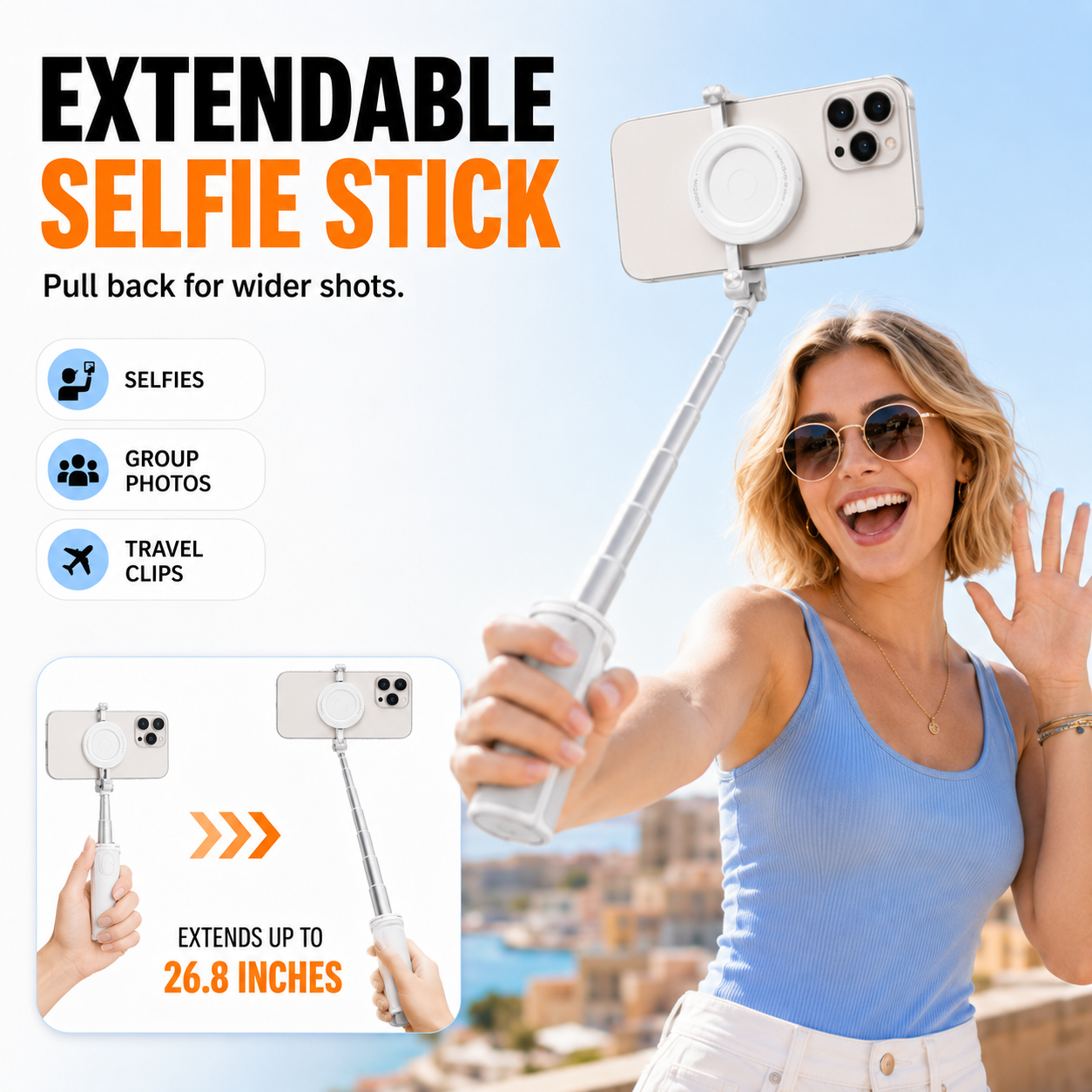 📸 Zoomable Magnetic Palm Grip | Selfie Stick & Tripod