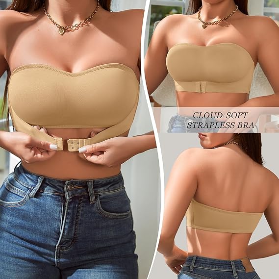 🏆#1 Bestselling🏆Women's Strapless Bra Front Closure Silicone Padded Camisole Bra