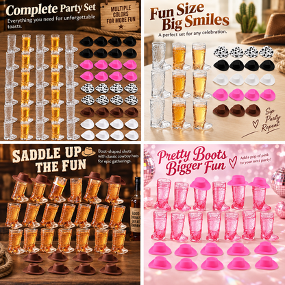 🤠 Cowboy Boot Shot Glasses with Mini Cowboy Hats – Western Party Drink Set