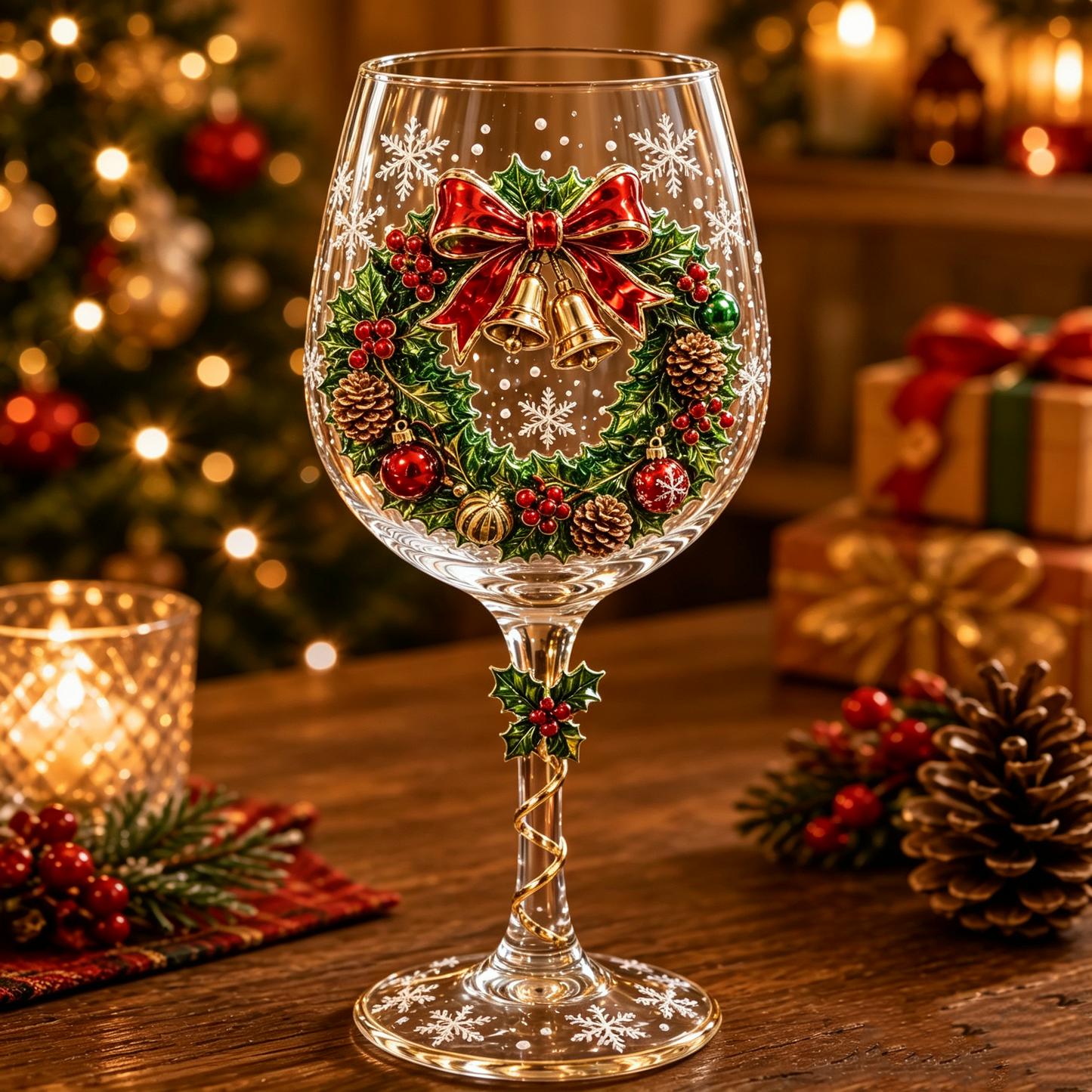 3D Christmas Glass Cup with Raised Holiday Artwork for Festive Drinks