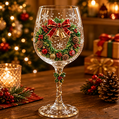 3D Christmas Glass Cup with Raised Holiday Artwork for Festive Drinks