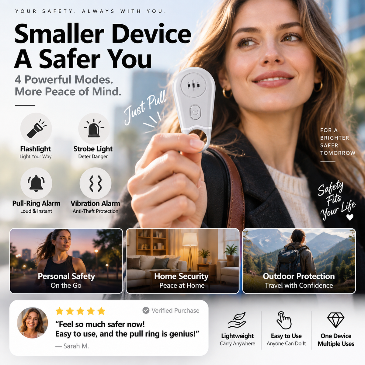 🔥50% OFF NOW! 🛡️Personal Safety Alarm Keychain—130dB Loud Emergency Siren with Vibration Activation Safety Mode, Rechargeable Flashlight & Strobe Light, Pull Ring Emergency Device for Women, Seniors, Travel & Hotel Safety