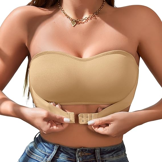 🏆#1 Bestselling🏆Women's Strapless Bra Front Closure Silicone Padded Camisole Bra