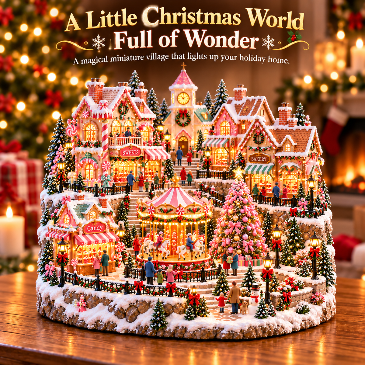 🔥Last Day 50%🎄✨ Magical Christmas Candy Village – Lighted Miniature Holiday Wonderland with Carousel