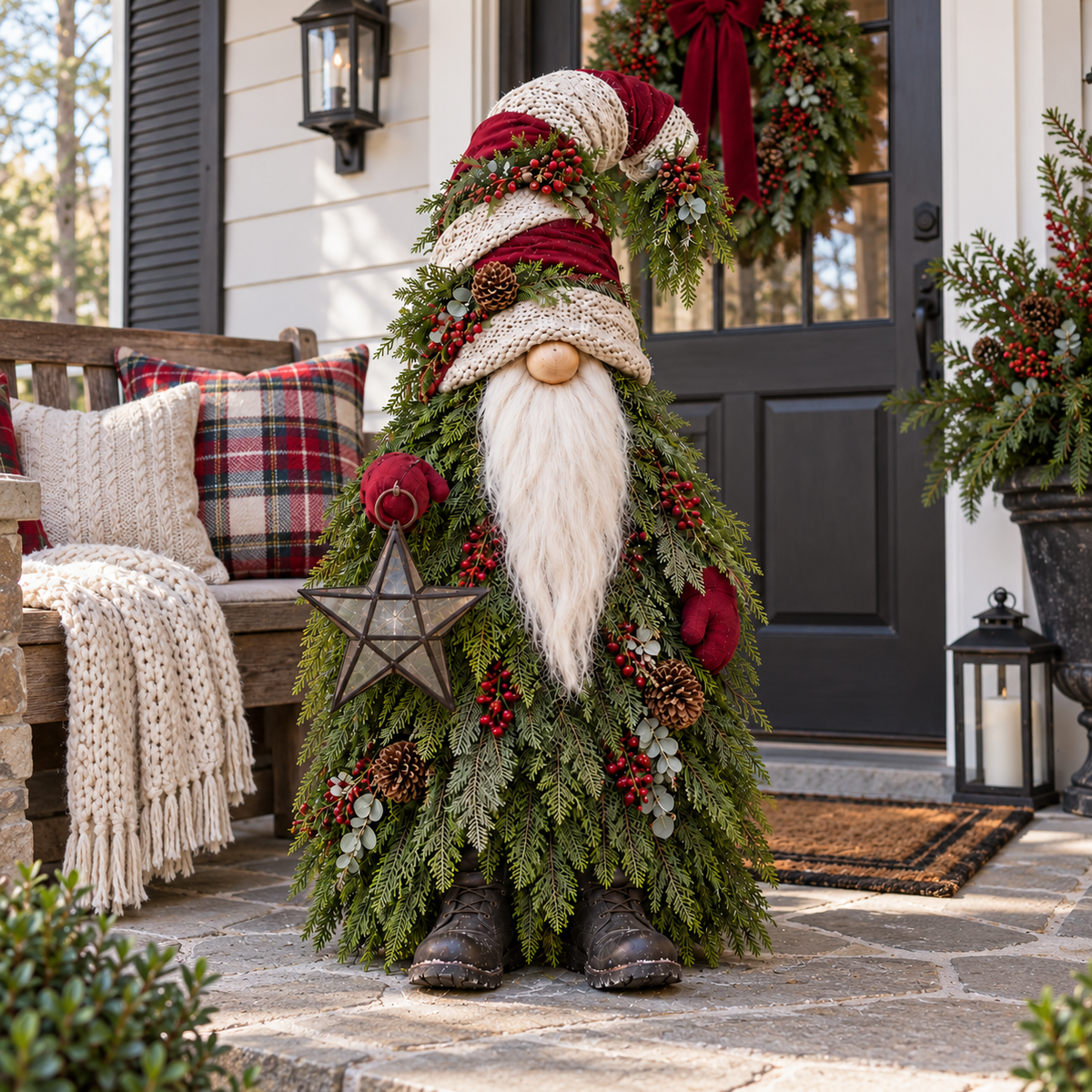 🔥Last Day 50%🎄 Light-Up Evergreen Christmas Gnome – Glowing Star Lantern Porch Decor