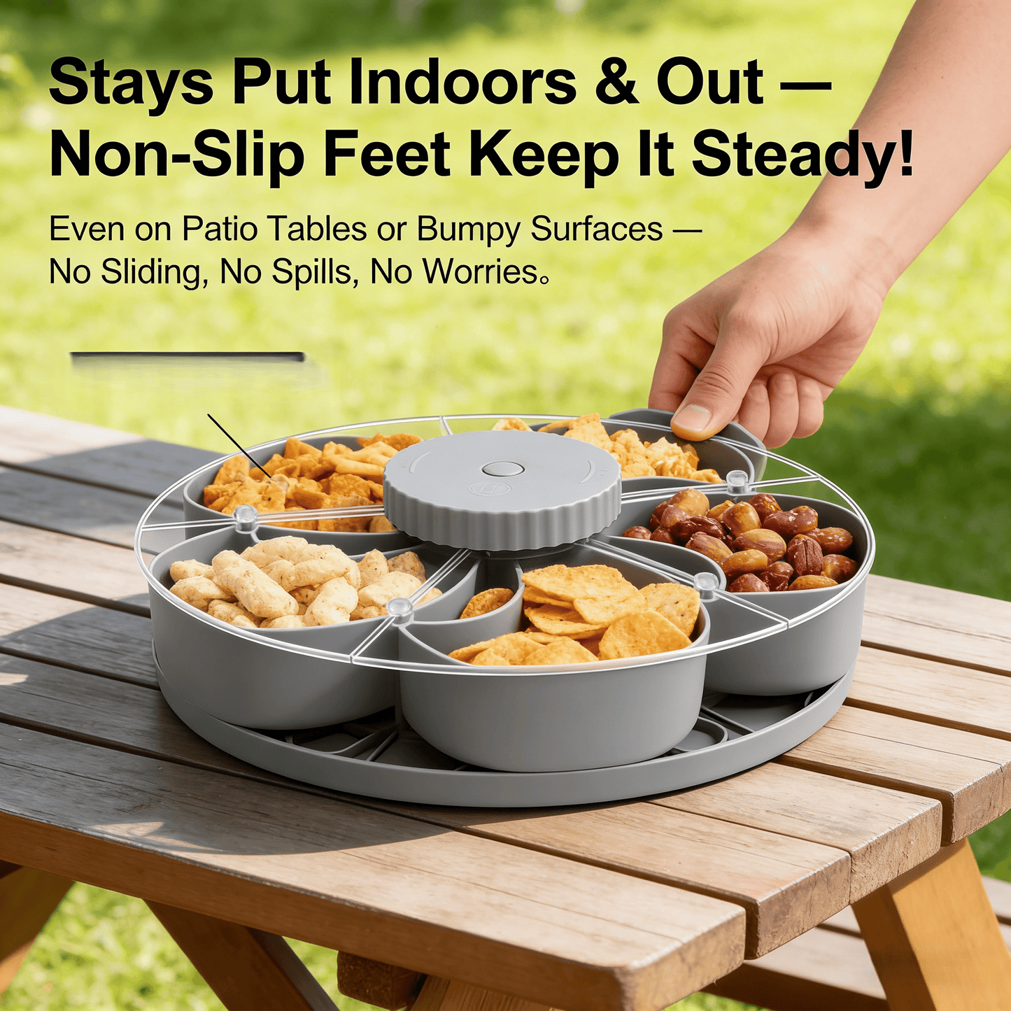 🍽️ Rotating 5-Compartment Snack Tray