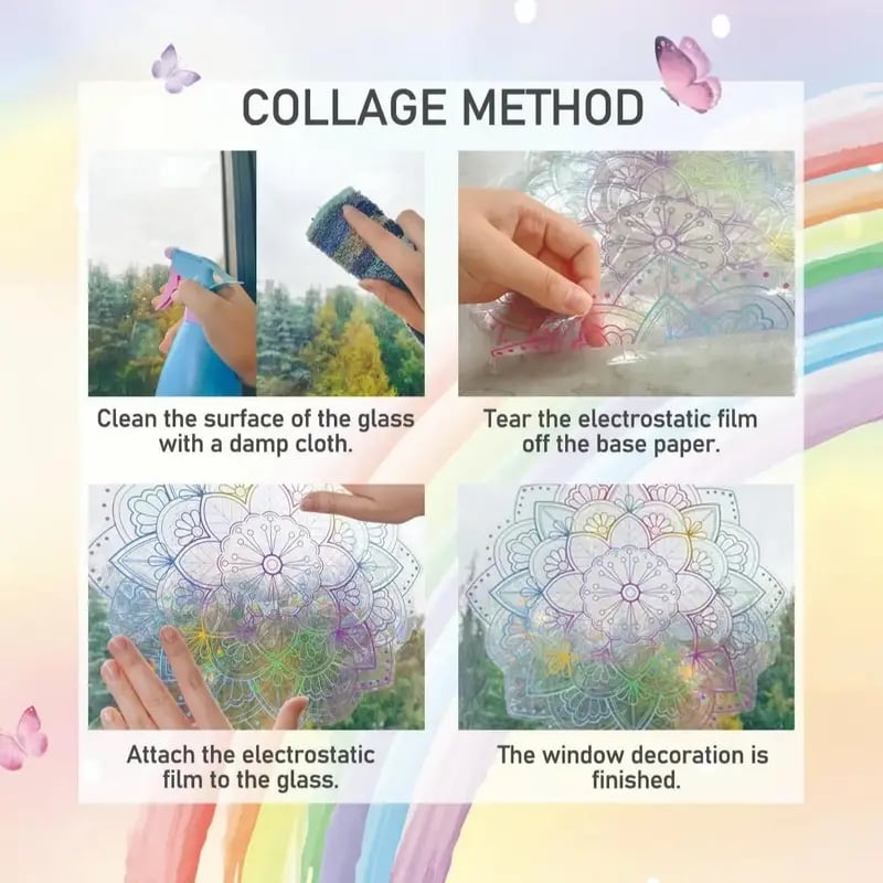 🔥Hot Sale 49% OFF –Floral Stained Glass Window Film 🌈 UV Blocking • Soft Privacy • Rainbow Light Effect