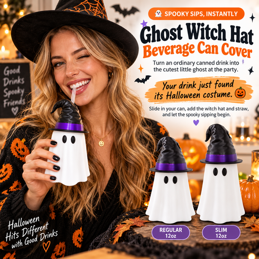 🎃 Limited-Time Halloween Deal — Ghost Witch Hat Beverage Can Cover 👻🥤