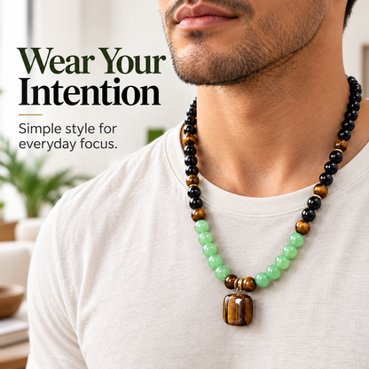 ✨ Money Attraction Necklace With GreenAventurine & Tiger Eye Pendant Healing Crystal Stone
