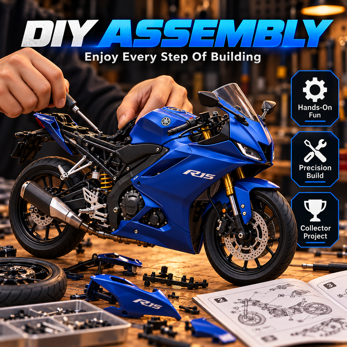 🏁 Build Your Racing Dream – Blue Sportbike DIY Assembly Model
