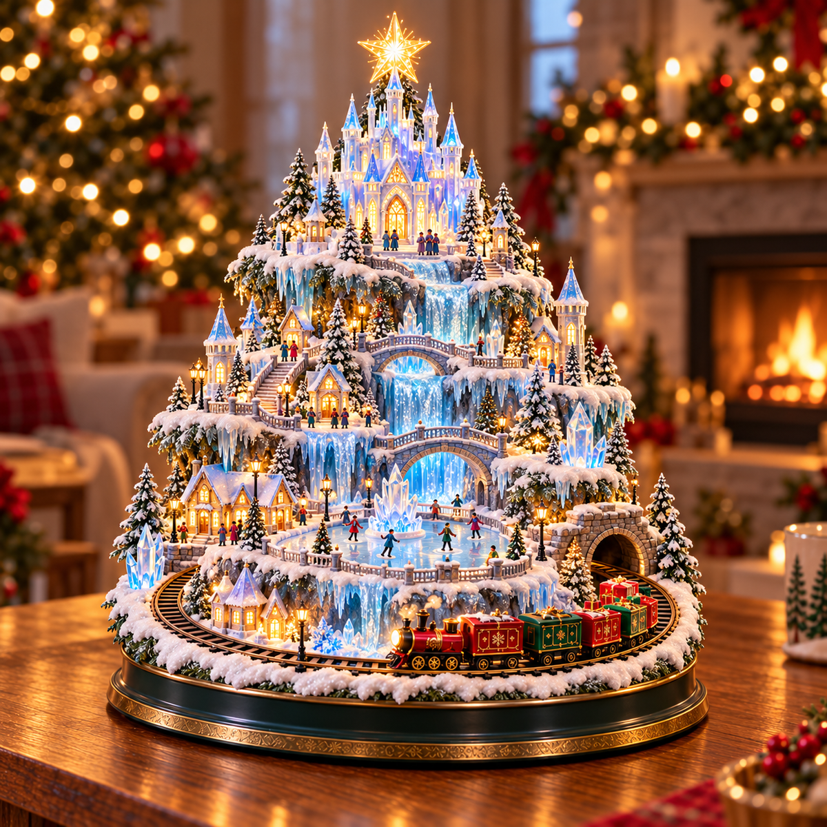 🔥LAST DAY 49% OFF🎄 Lighted 3-Tier Christmas Village Tree – Magical Holiday Tabletop Decor